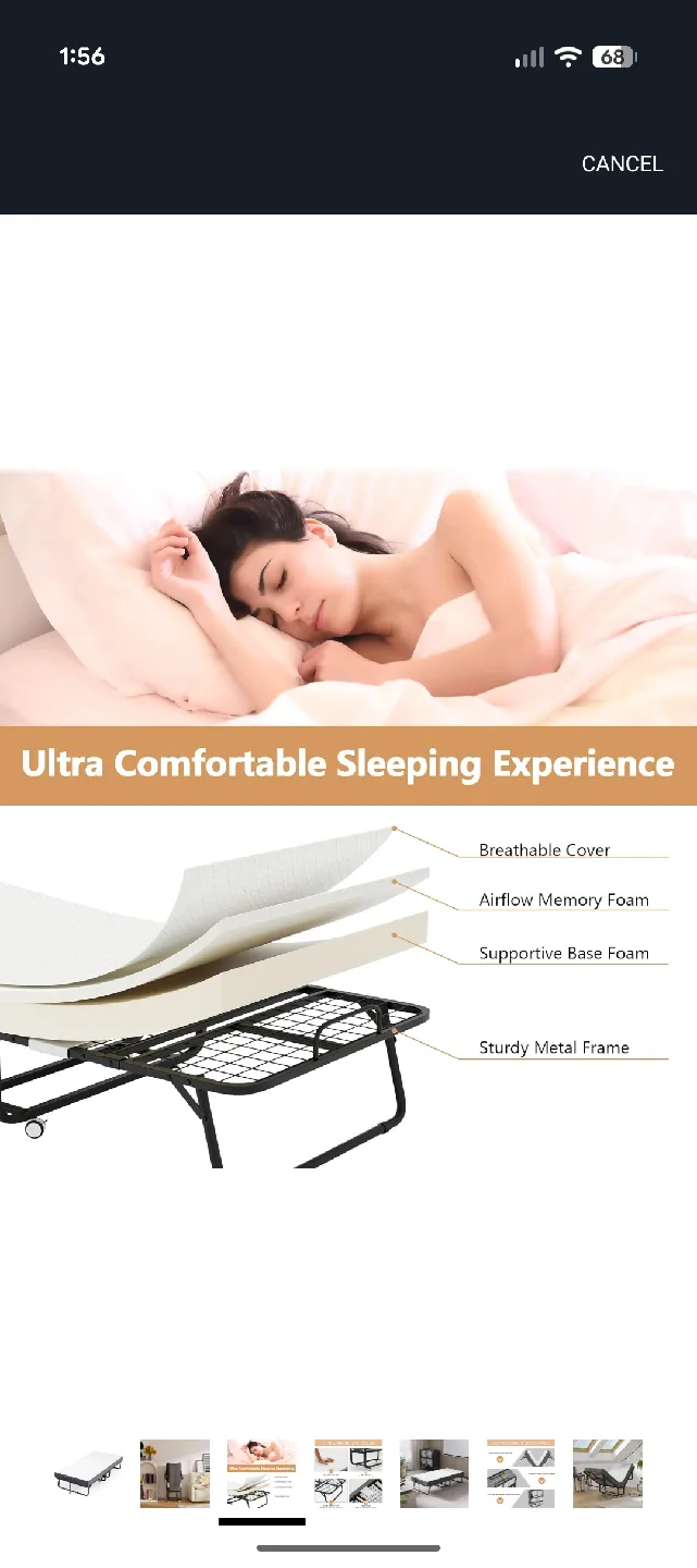 Folding Bed Frame with Memory Foam Mattress image indicator(3)