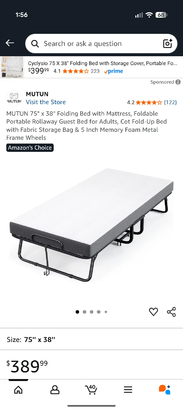 Folding Bed Frame with Memory Foam Mattress image indicator(8)