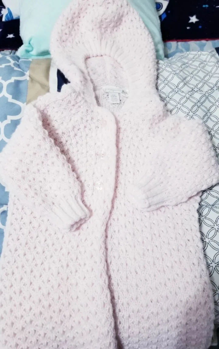 First Impressions Pink Knit Hooded Cardigan image indicator(2)