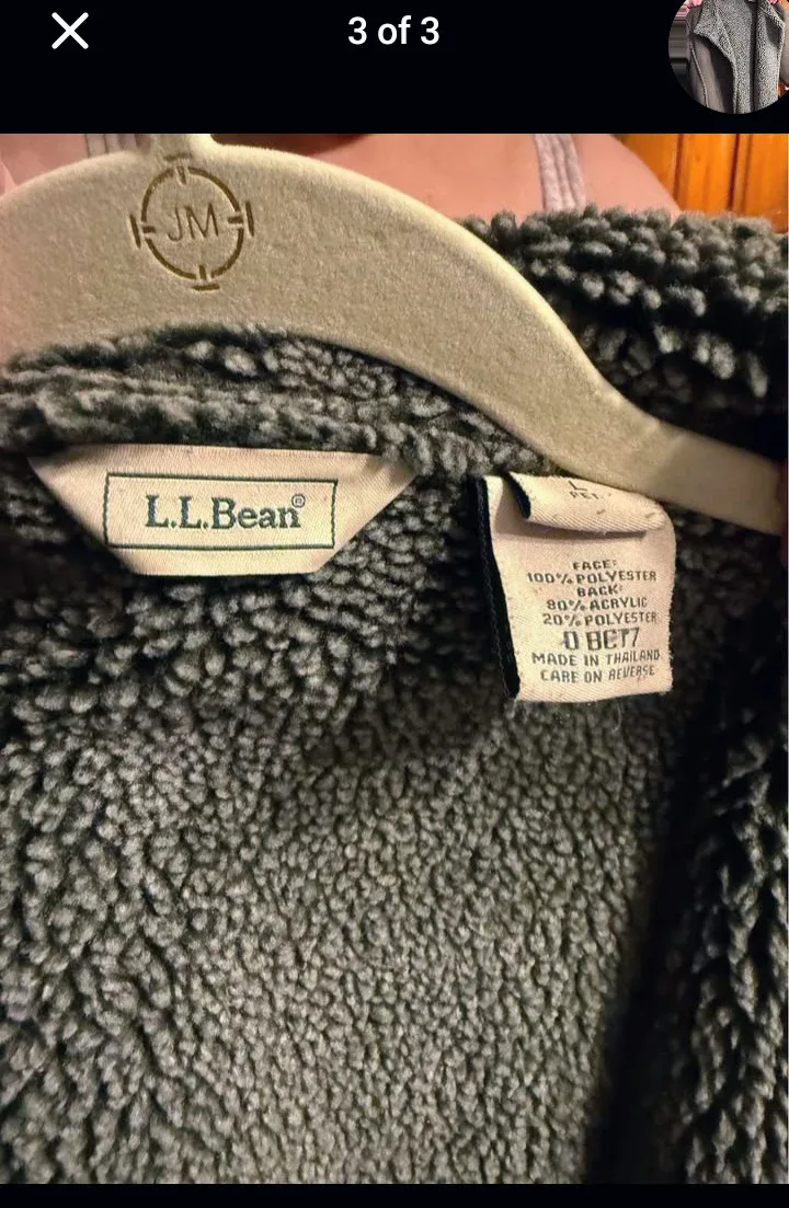 L.L.Bean Olive Green Sherpa Coat. Size L image indicator(3)