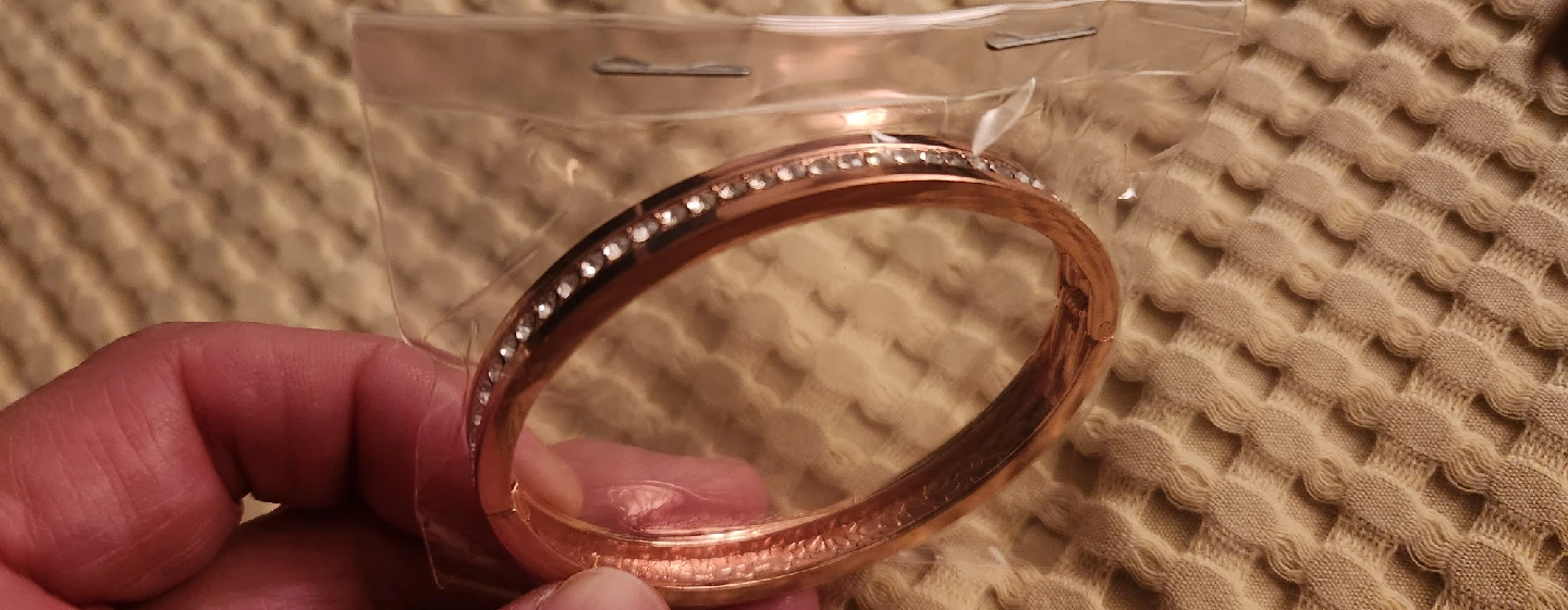 Rose Gold Bangle Bracelet with Rhinestones