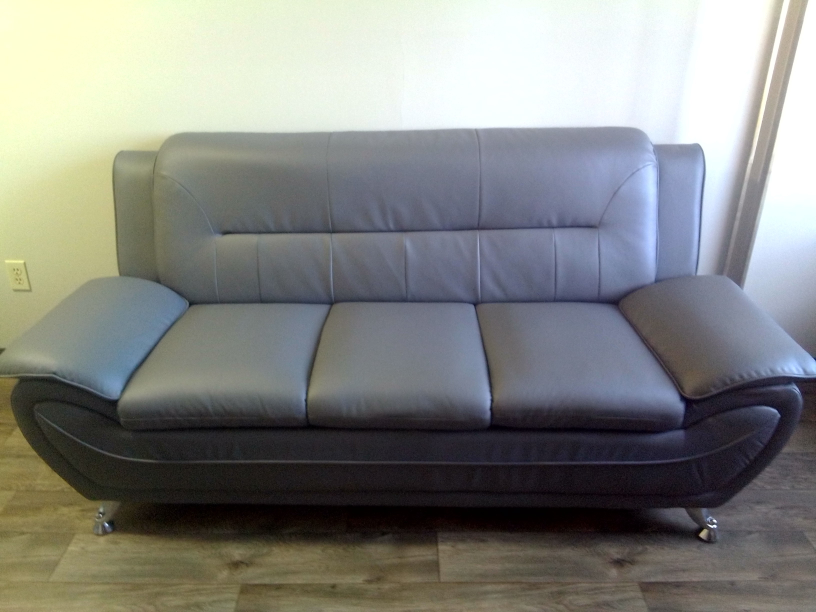Grey Leather 3-Seat Sofa