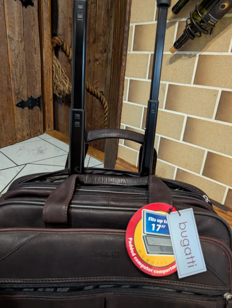 Bugatti Brown Leather Rolling Laptop Bag