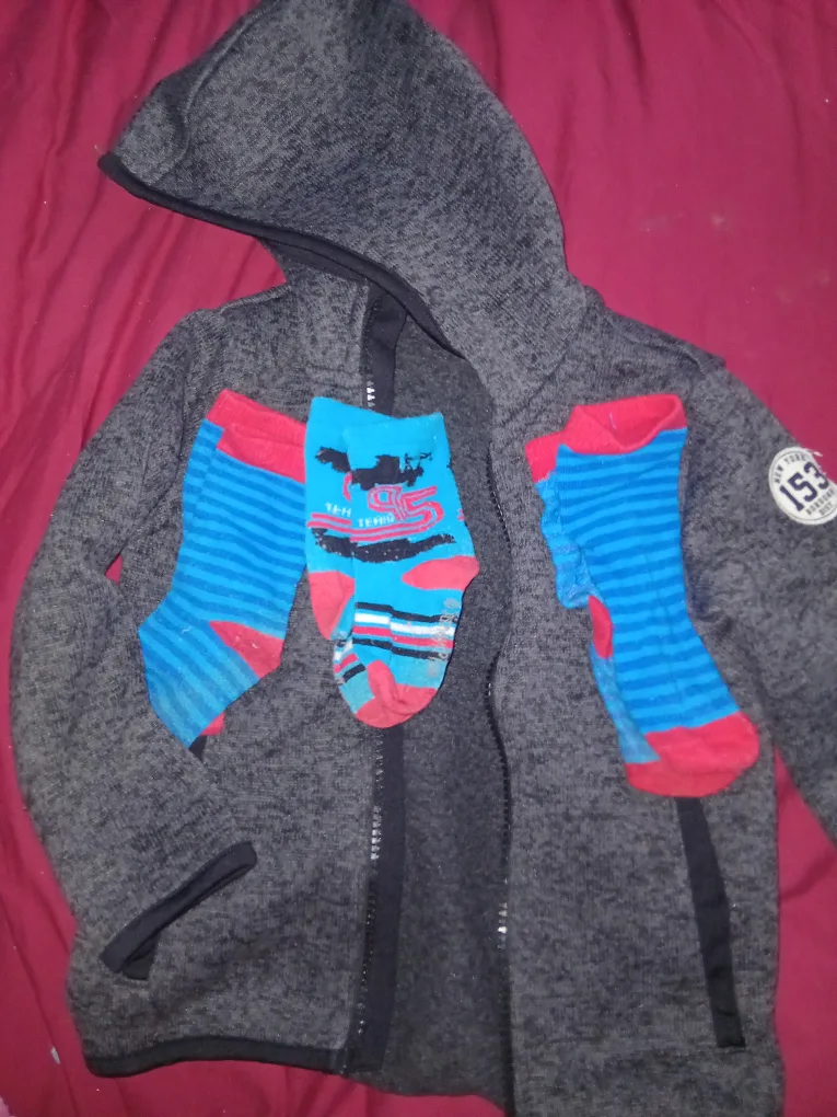 Kids' Grey Zip-Up Hoodie with Socks thumbnail