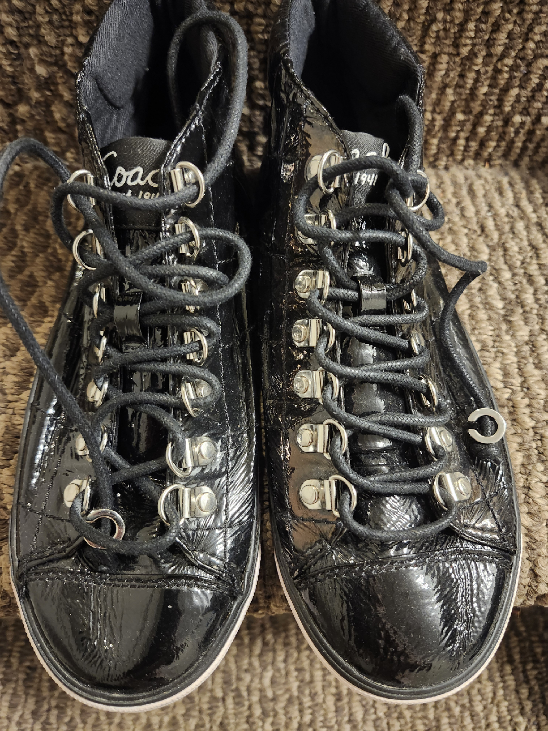 Coach Black Patent Leather High-Top Sneakers