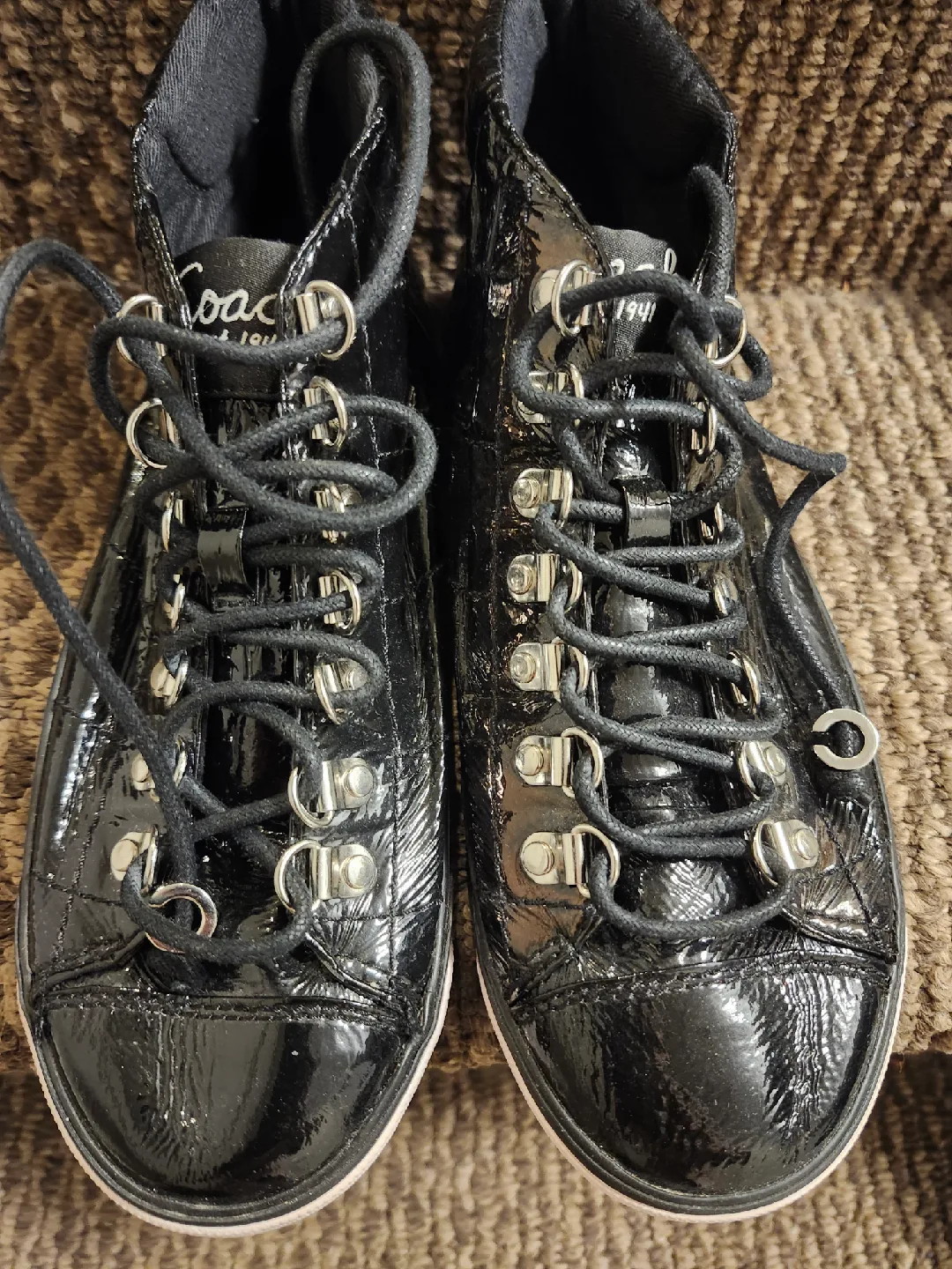 Coach Black Patent Leather High-Top Sneakers thumbnail