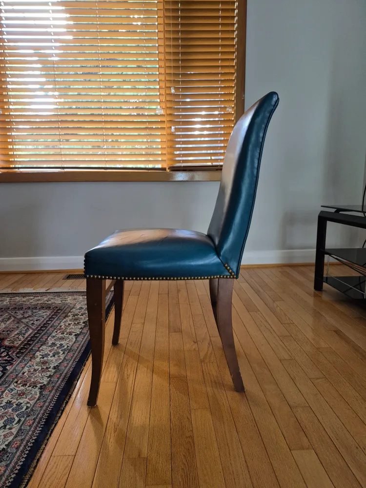 Vintage Teal Leather & Wood Chair 🪑 image indicator(2)