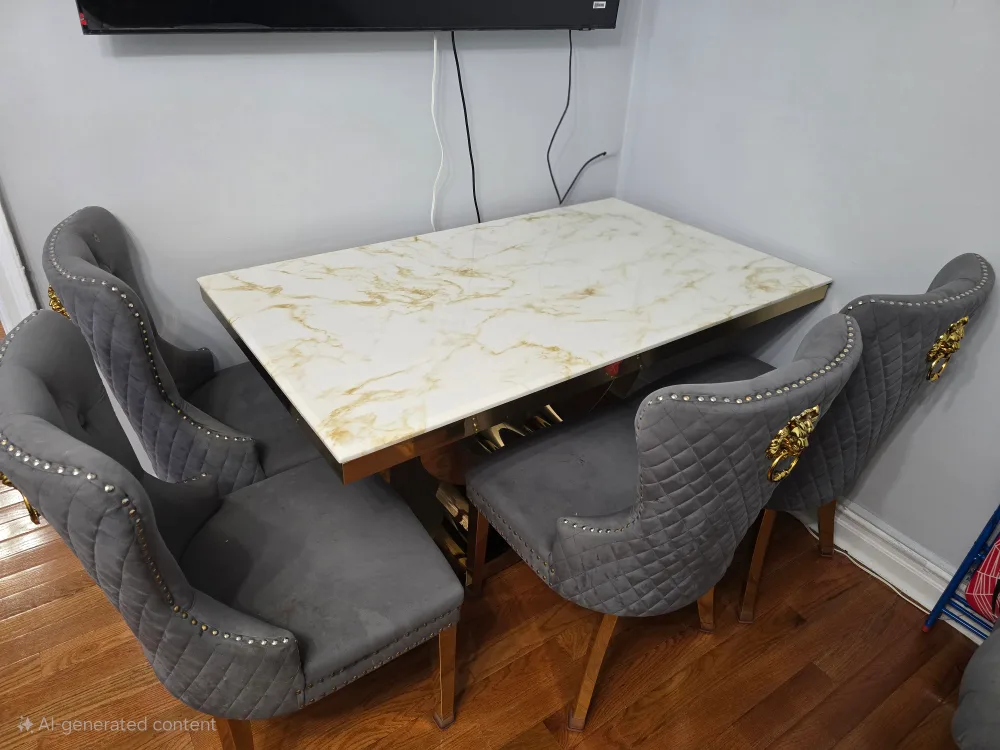 Marble Dining Table with 4 Gray Velvet Chairs image indicator(2)