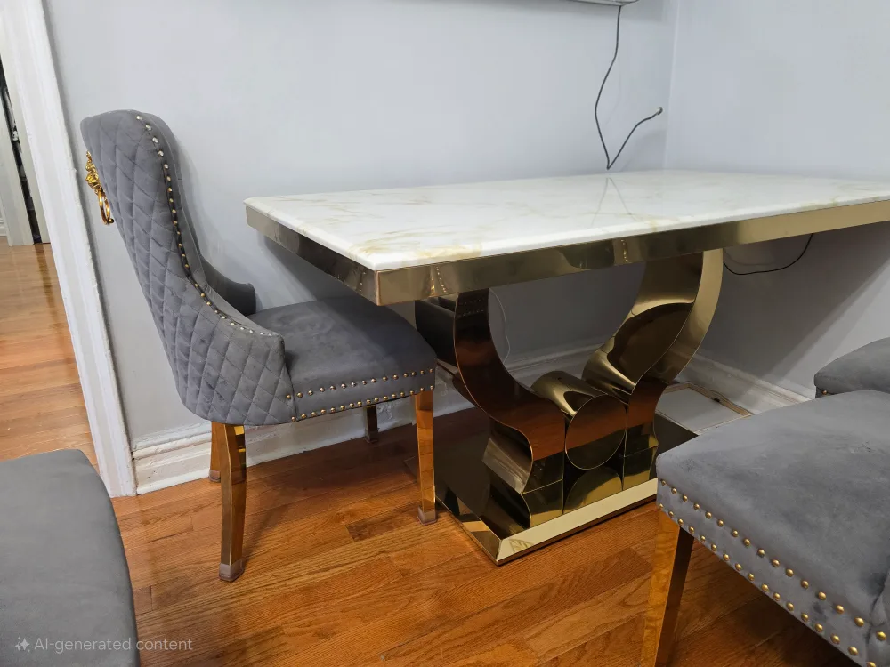 Marble Dining Table with 4 Gray Velvet Chairs image indicator(3)