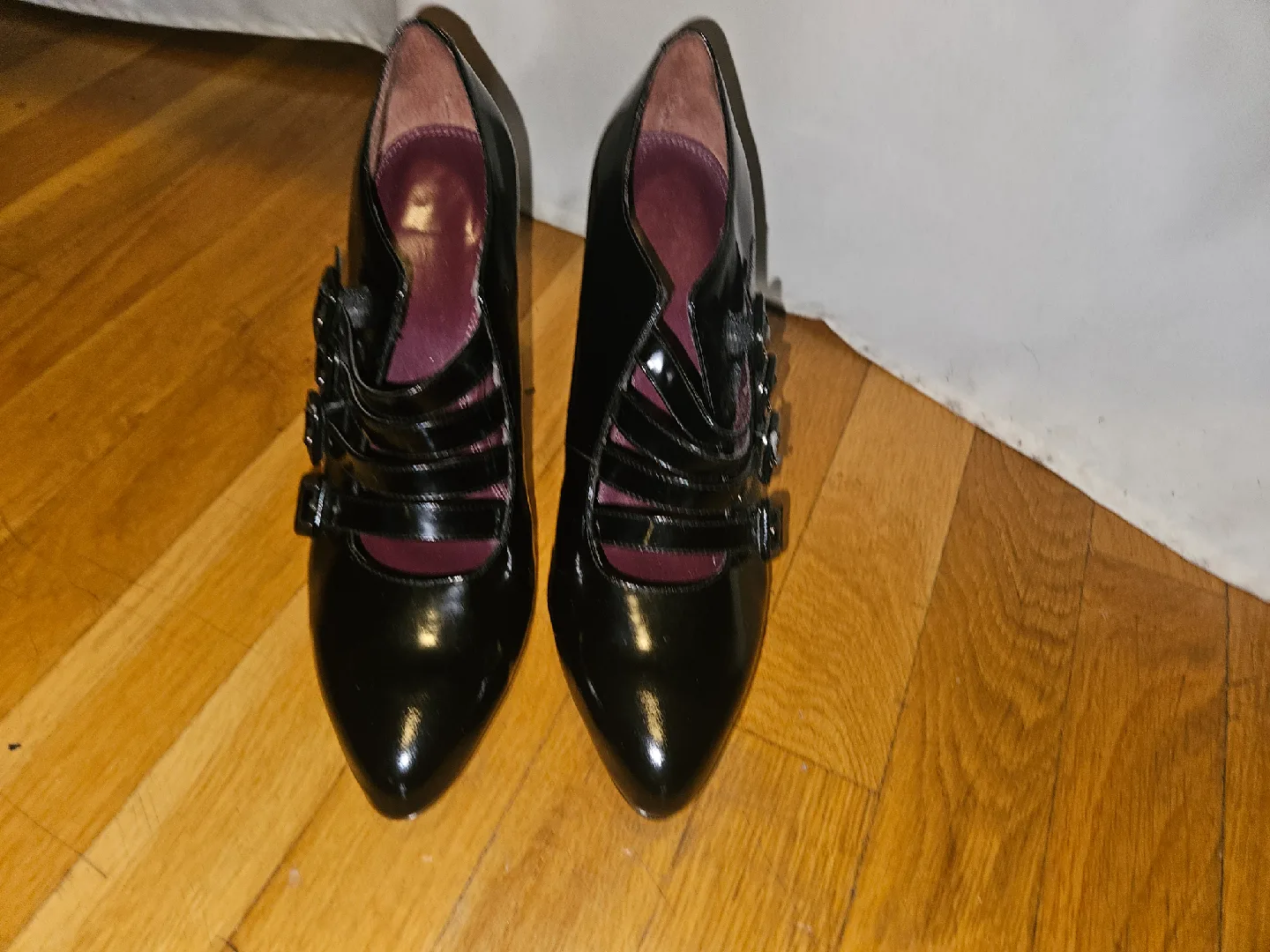 Enzo Angiolini Unique Patent Leather Heels with Buckles - size 9