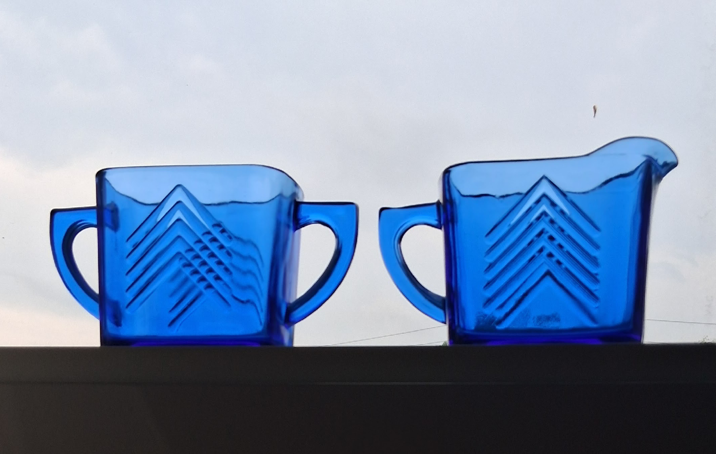Vintage Cobalt Blue Creamer and Sugar Set Hazel Atlas Art Deco