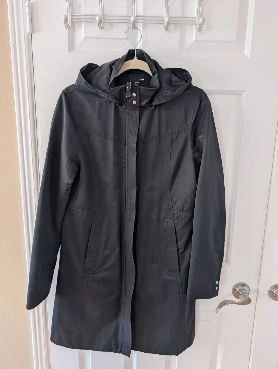 H&M Black Hooded Rain Coat Size 8 (M)🧡 thumbnail