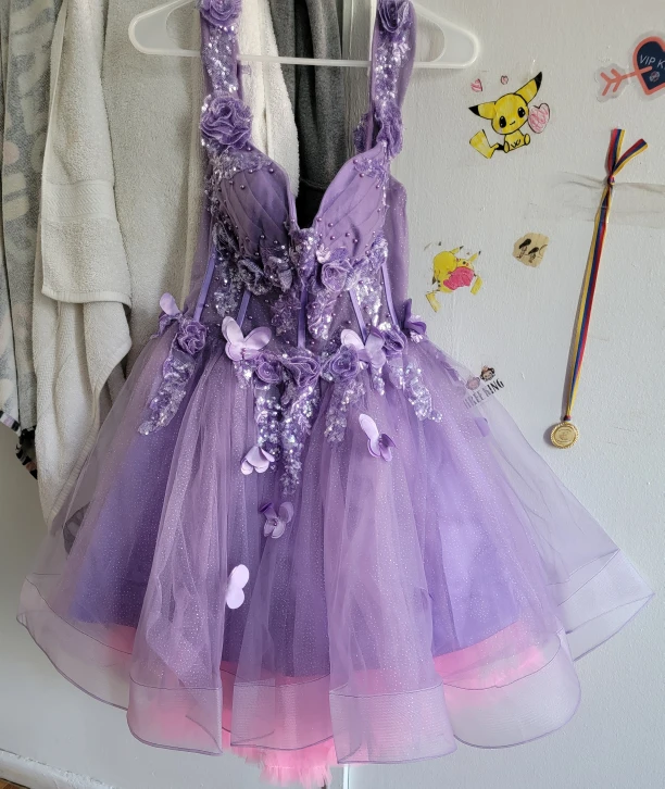 Purple Dress with Floral and Butterfly Details