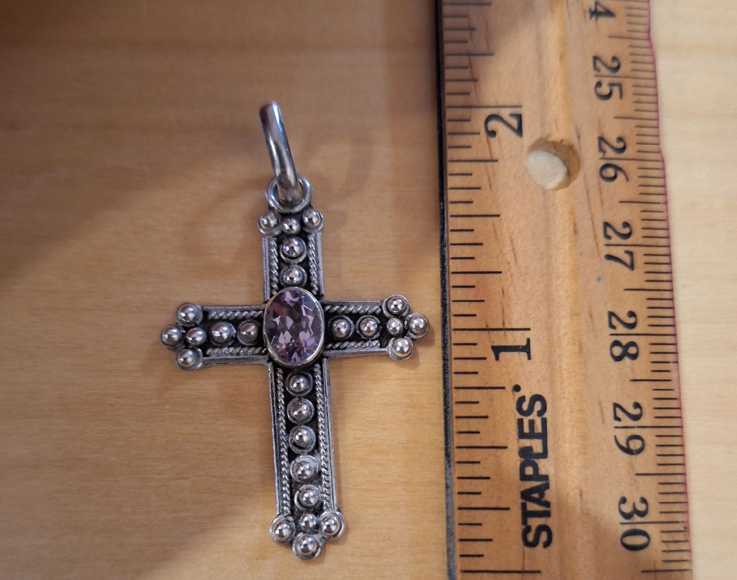 Silver Cross Pendant with amethyst stone marked 925 - photo 5