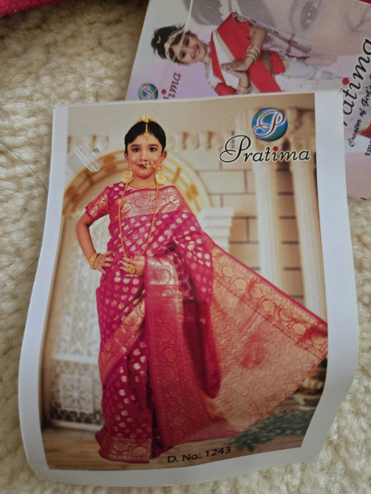 Kids Saree (Pre-Stitched) - Pink & Gold - ( 9 to 11 Years)