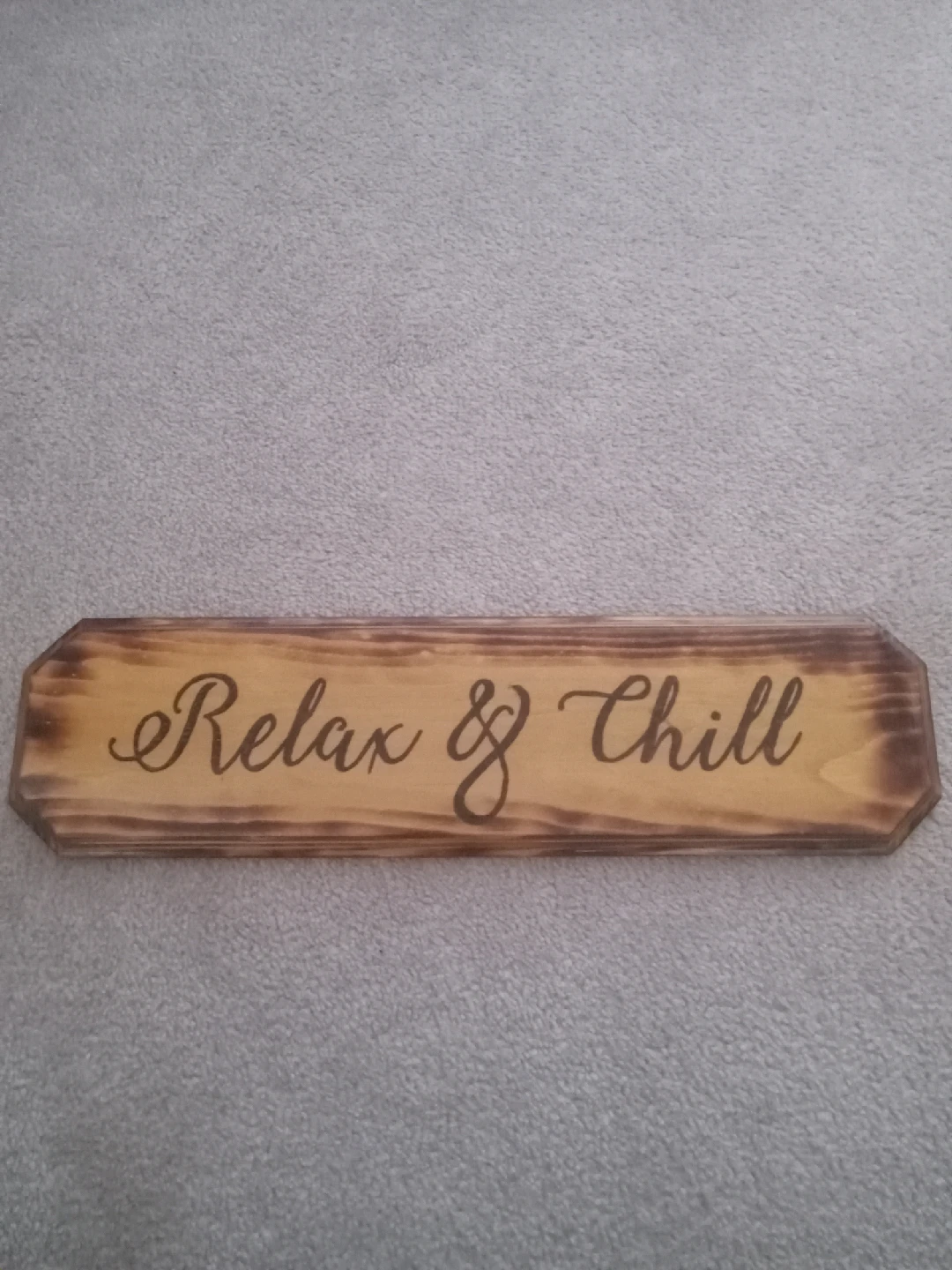 "Relax & Chill" Handmade Pyrography Wooden Sign - 18 inches