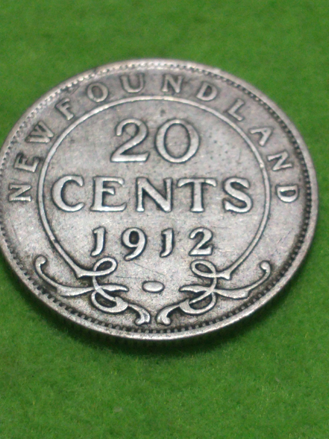 XF 1912 Newfoundland George V 20 cent piece, .925 silver, KM#5