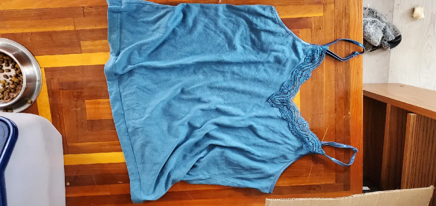 Blue Lace Trim Tank Top