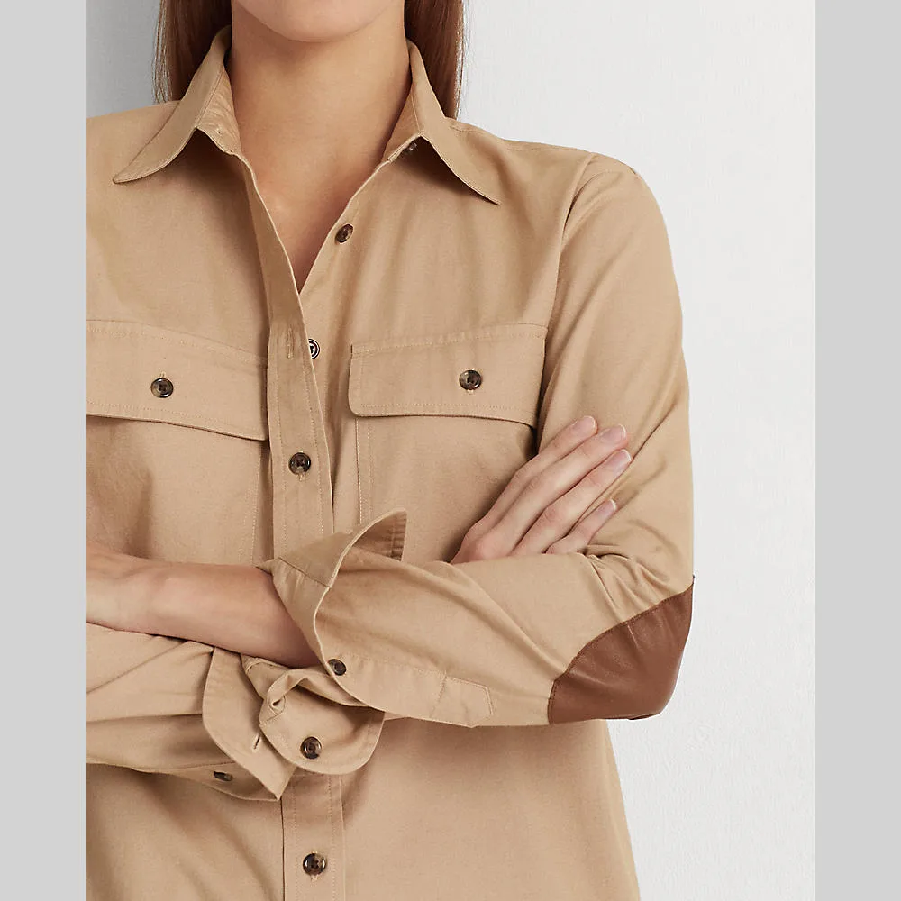 Ralph Lauren Leather-Trim Featherweight Twill Shirt - NEW image indicator(3)