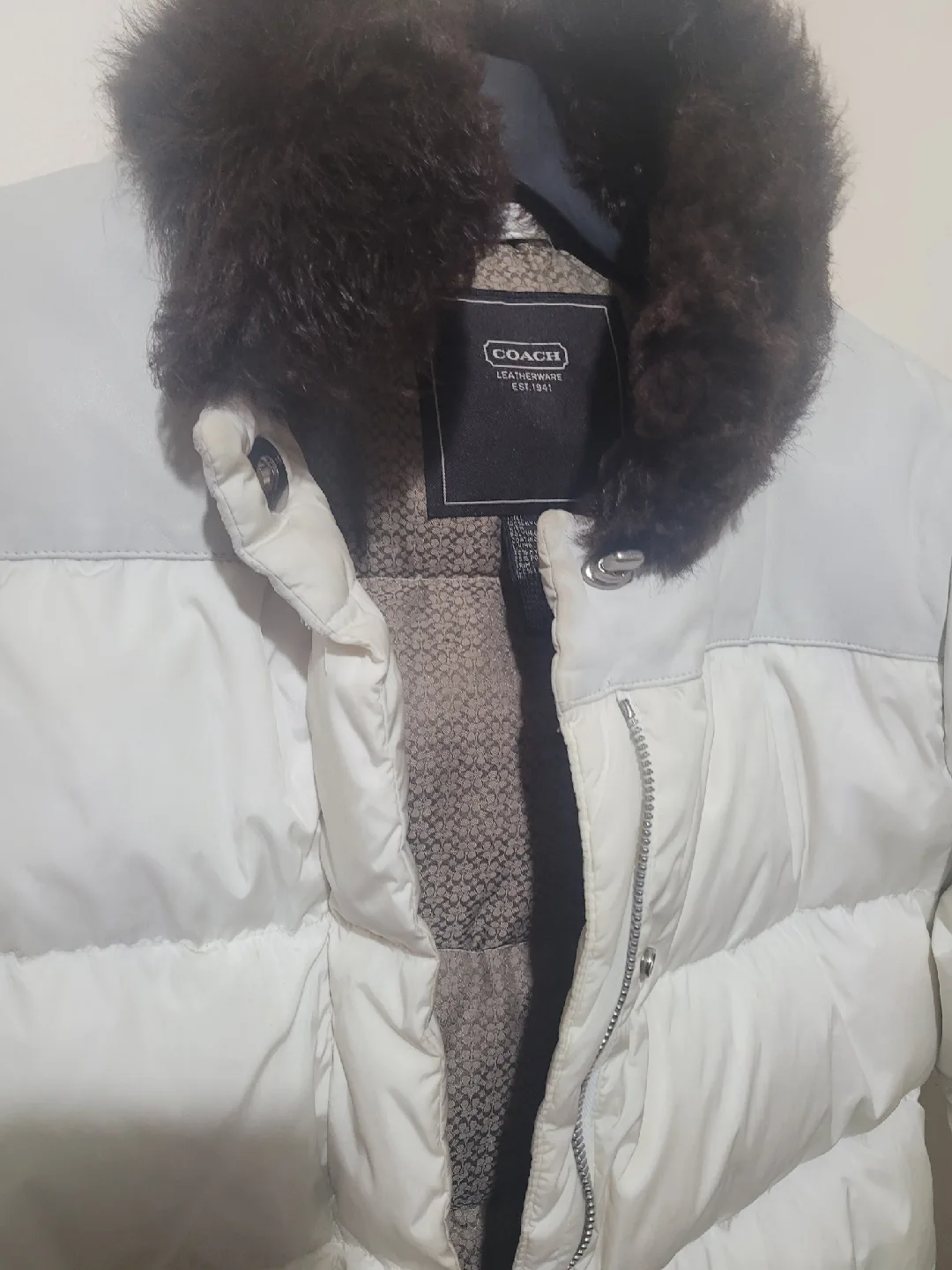 Coach White Puffer Jacket with Fur Collar image indicator(4)