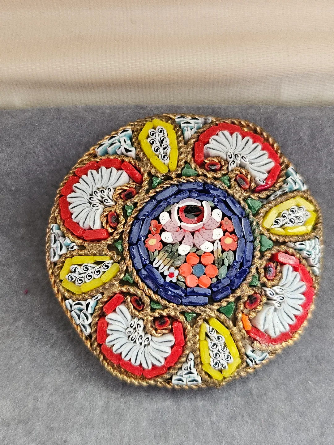 Vintage Micro Mosaic Floral Brooch thumbnail