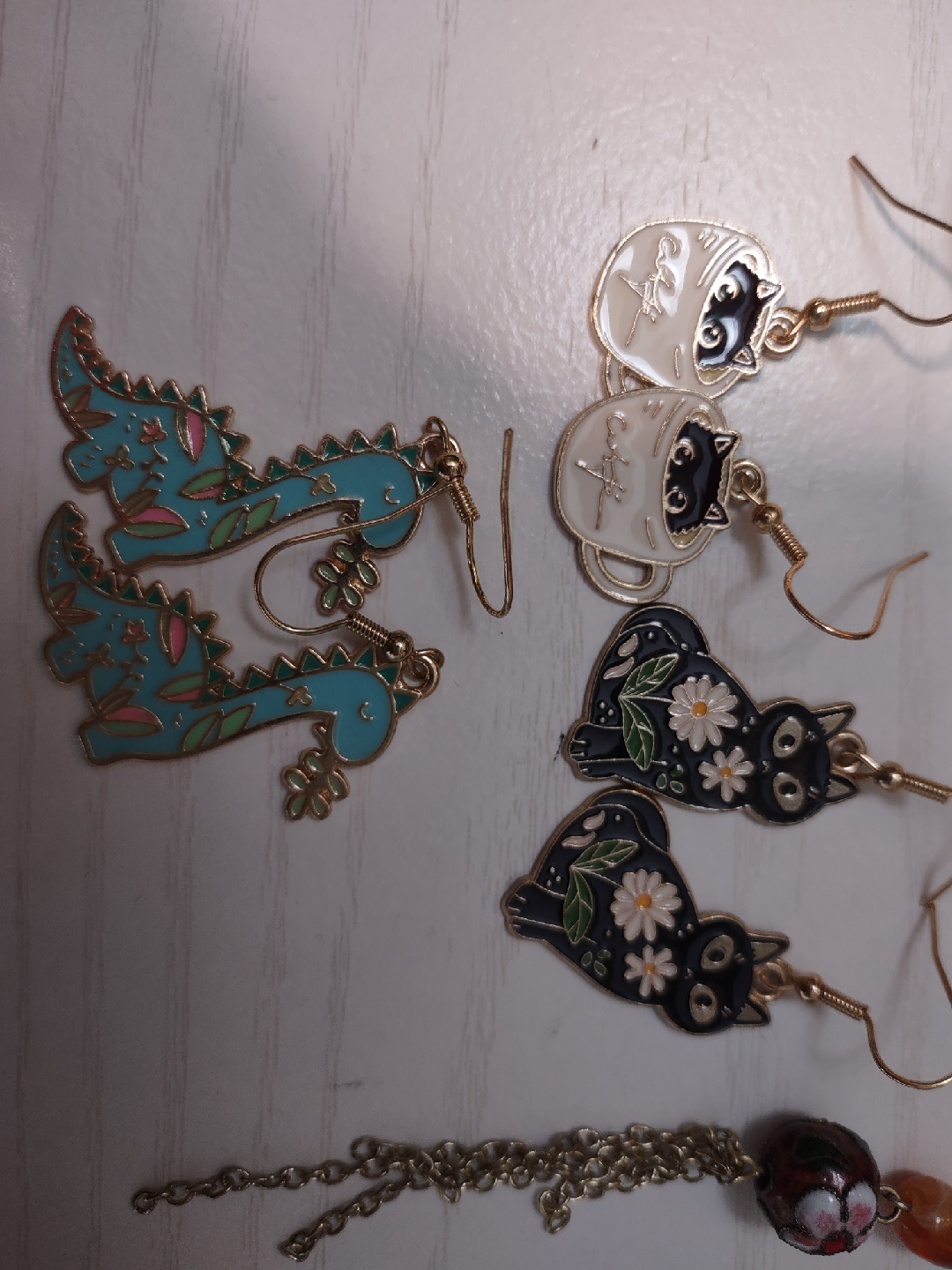 Assorted Earrings - Hoops, Cats, Dragons - photo 2