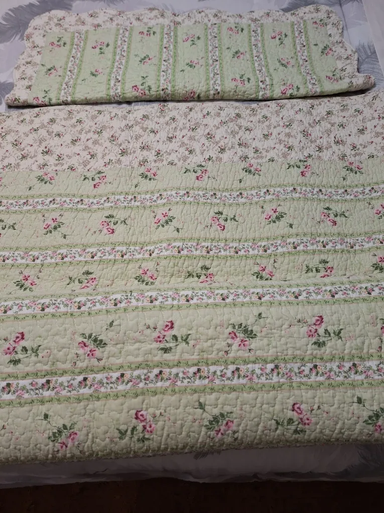 Floral Quilted Bedspread with Pillow Sham thumbnail