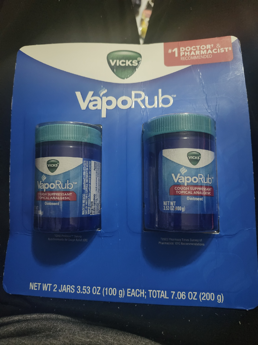 Vicks VapoRub Cough Suppressant Topical Analgesic 2-Pack