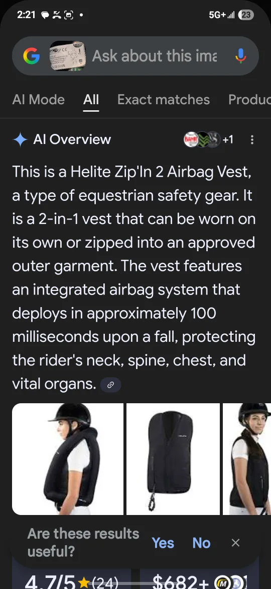 Helite Zip'In 2 Airbag Equestrian/motorcycle  Safety Vest thumbnail
