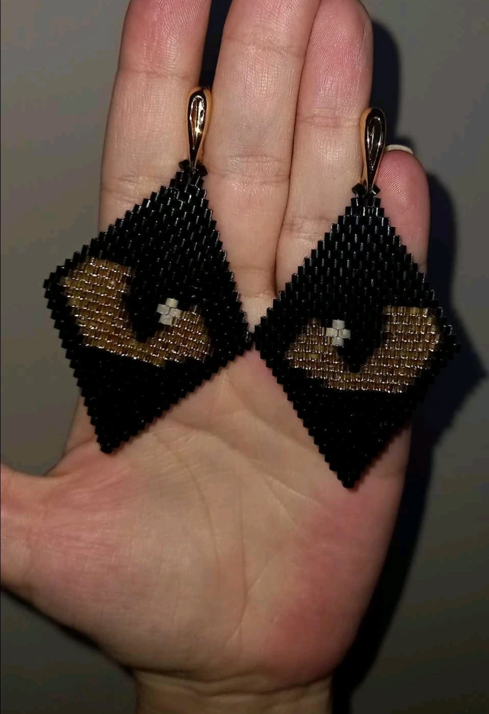 Handmade Beaded Earrings - Black & Gold