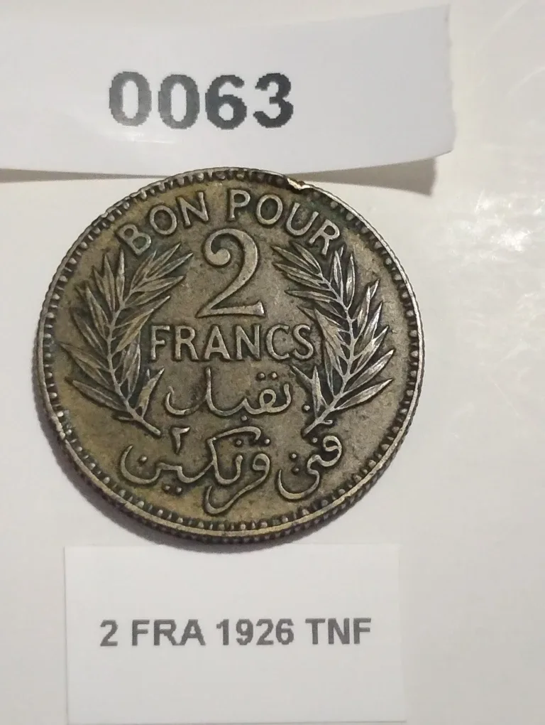 Vintage 1926 Tunisie 2 Francs Coin image indicator(2)