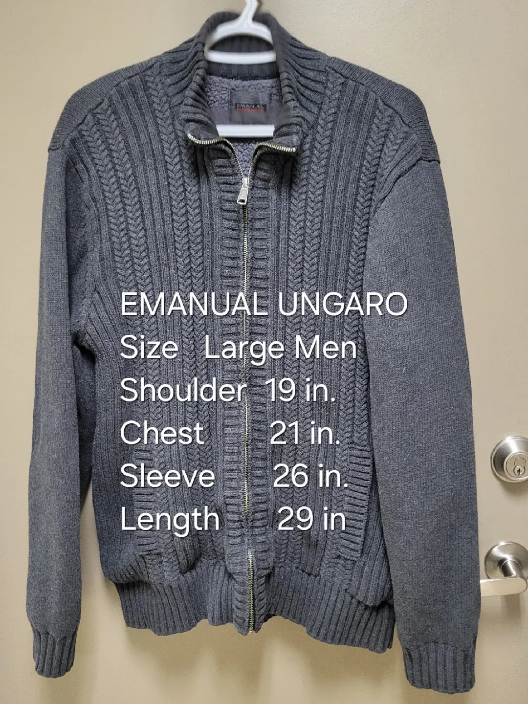 ​Emanuel Ungaro Men's Full-Zip Cable Knit Cardigan Sweater, L thumbnail