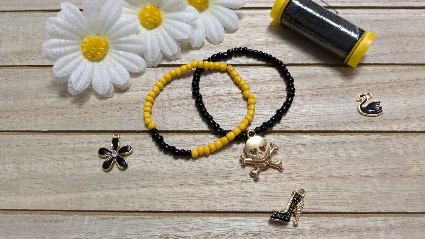 Handmade Beaded Bracelets - Yellow & Black image indicator(2)
