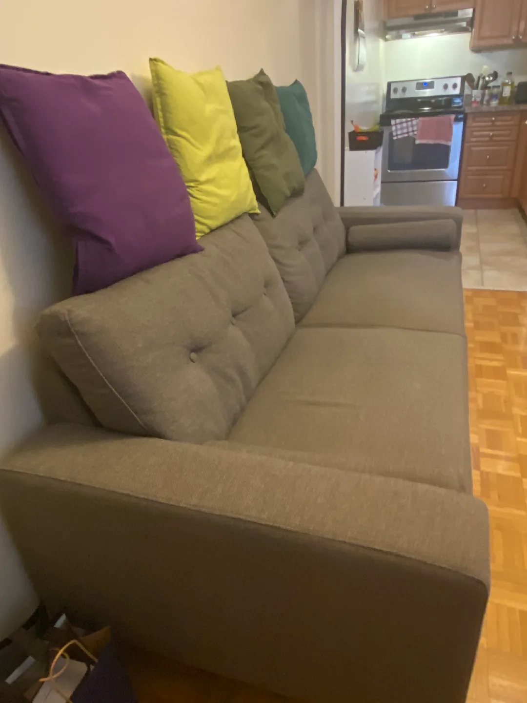 Grey Sofa with 4 Pillows- Pickup only