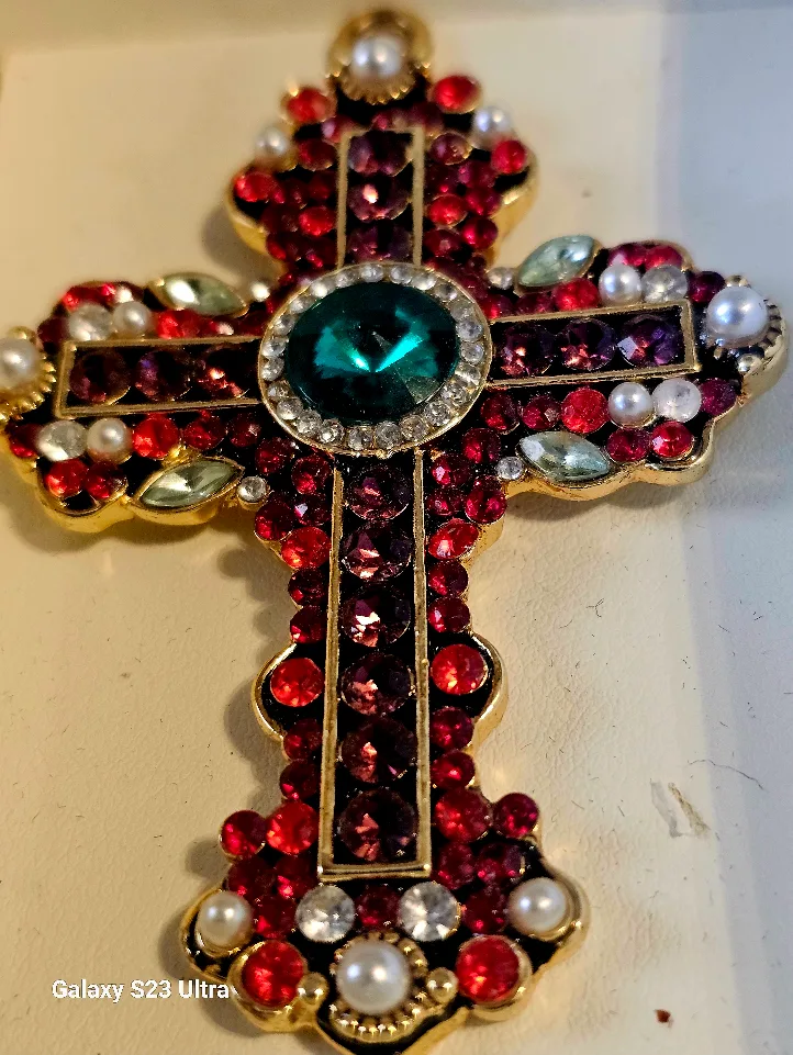 Vintage Jeweled Cross Pendant( museum piece image indicator(3)