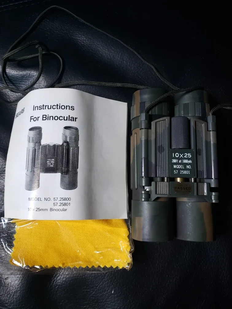 New Vintage Sears 10x25 camouflage Binoculars with Case image indicator(3)