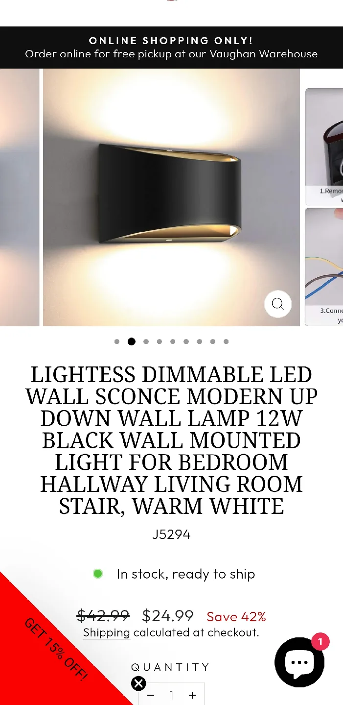 Lightess Dimmable LED Wall Sconce - Black thumbnail