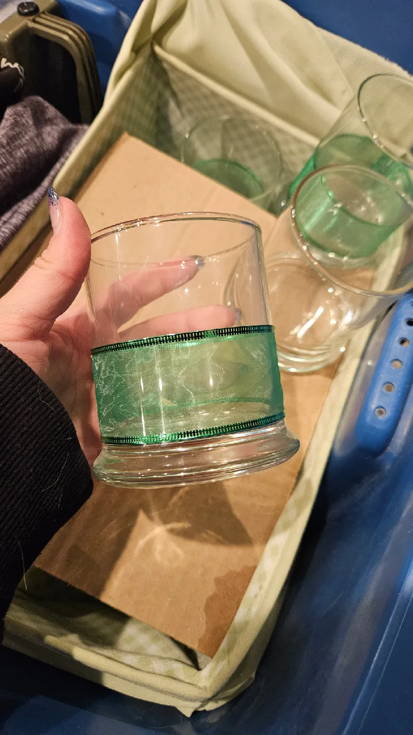 Green Ribboned Glass Candle Holders image indicator(2)