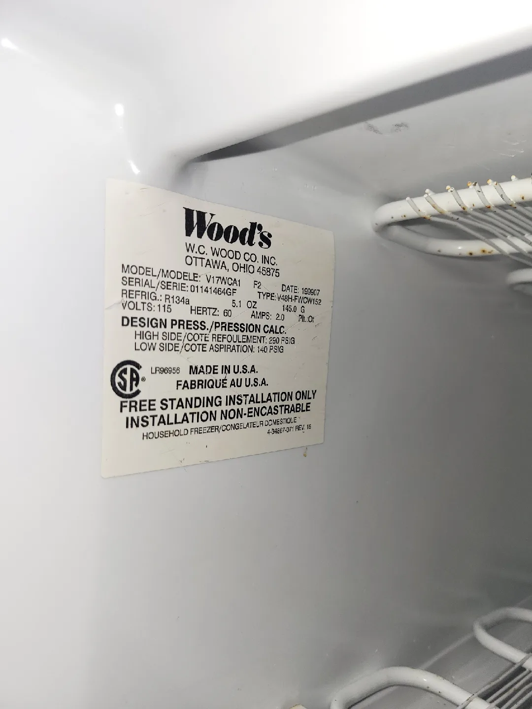 Wood's Upright Freezer image indicator(3)