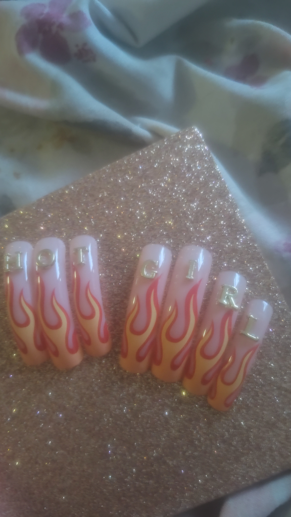 Custom Press-On Nails - Hot Girl Flame Design