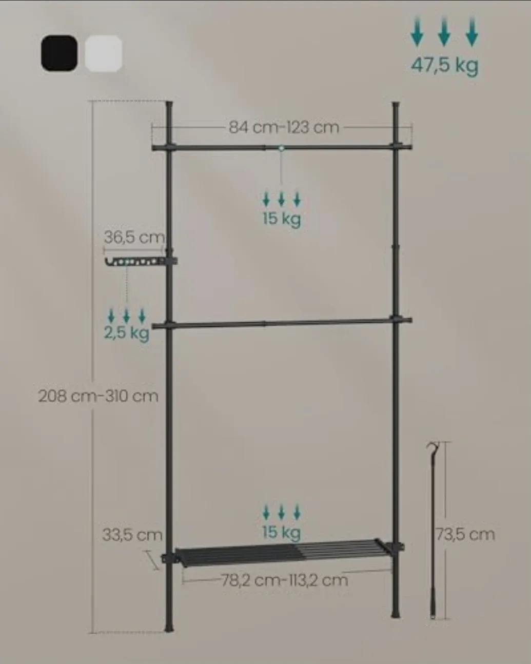 SONGMICS Garment Rack - Adjustable Height image indicator(4)