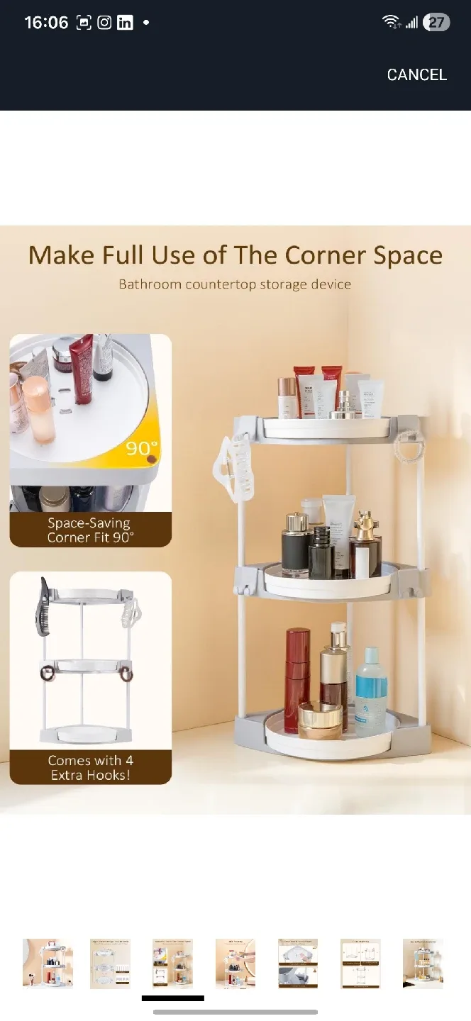 Lifcozy 3-Tier Corner Bathroom Organizer image indicator(3)