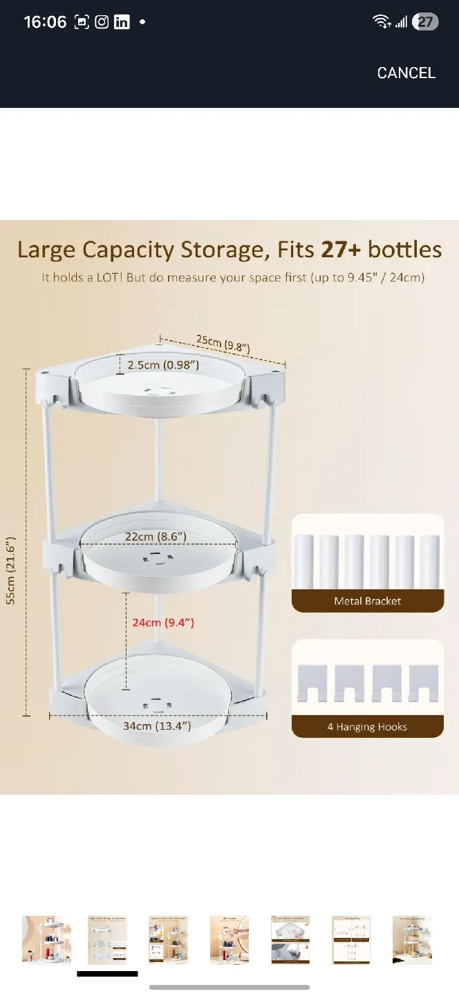 Lifcozy 3-Tier Corner Bathroom Organizer image indicator(5)