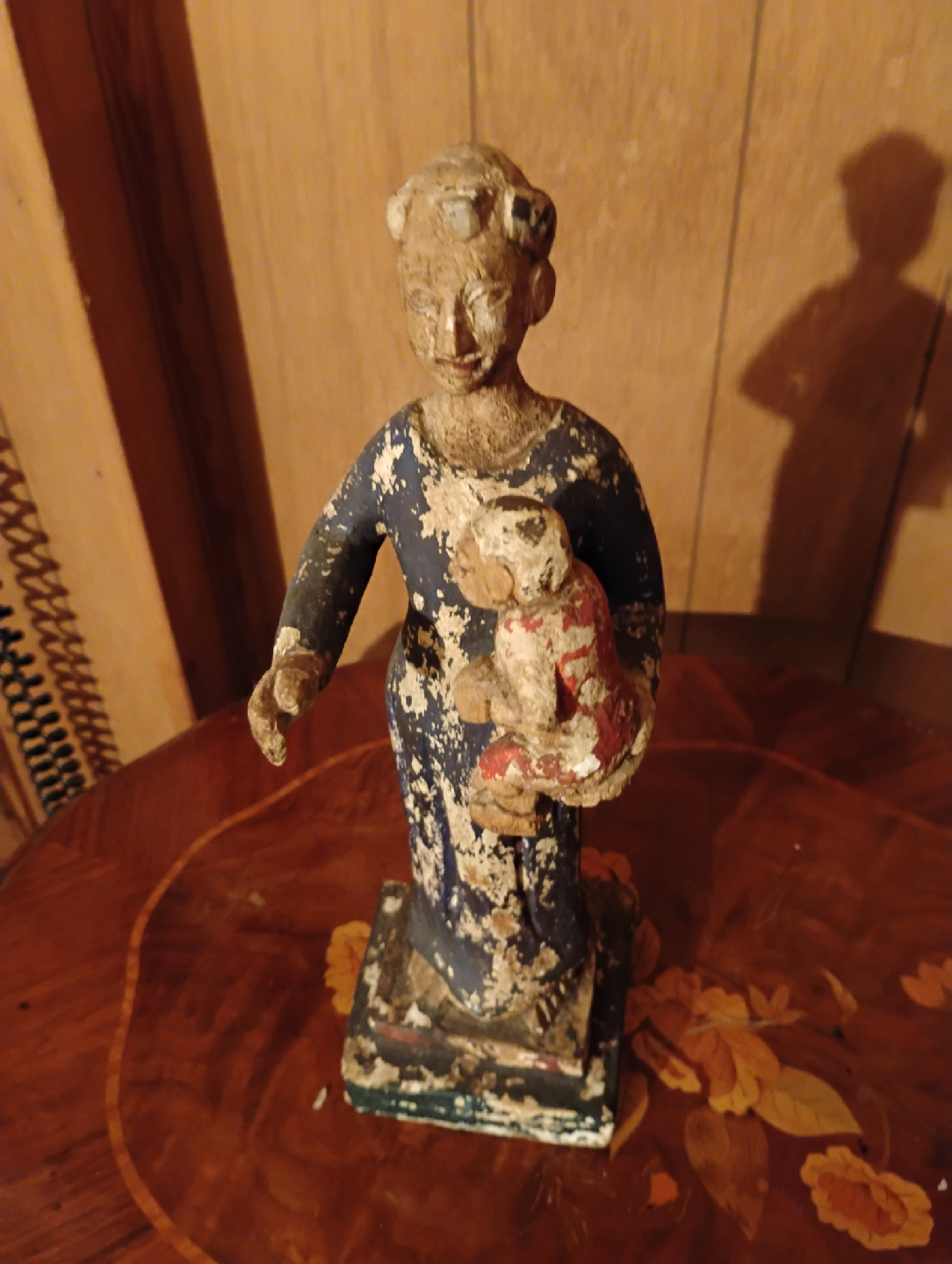 Vintage Wooden Madonna and Child Statue