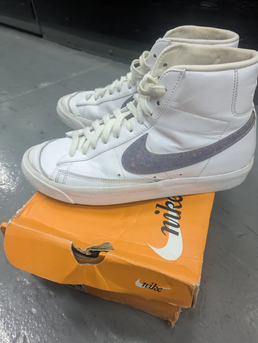 Nike Blazer High Top White Canyon Purple Gray Fog Sneakers  9.5 image indicator(2)