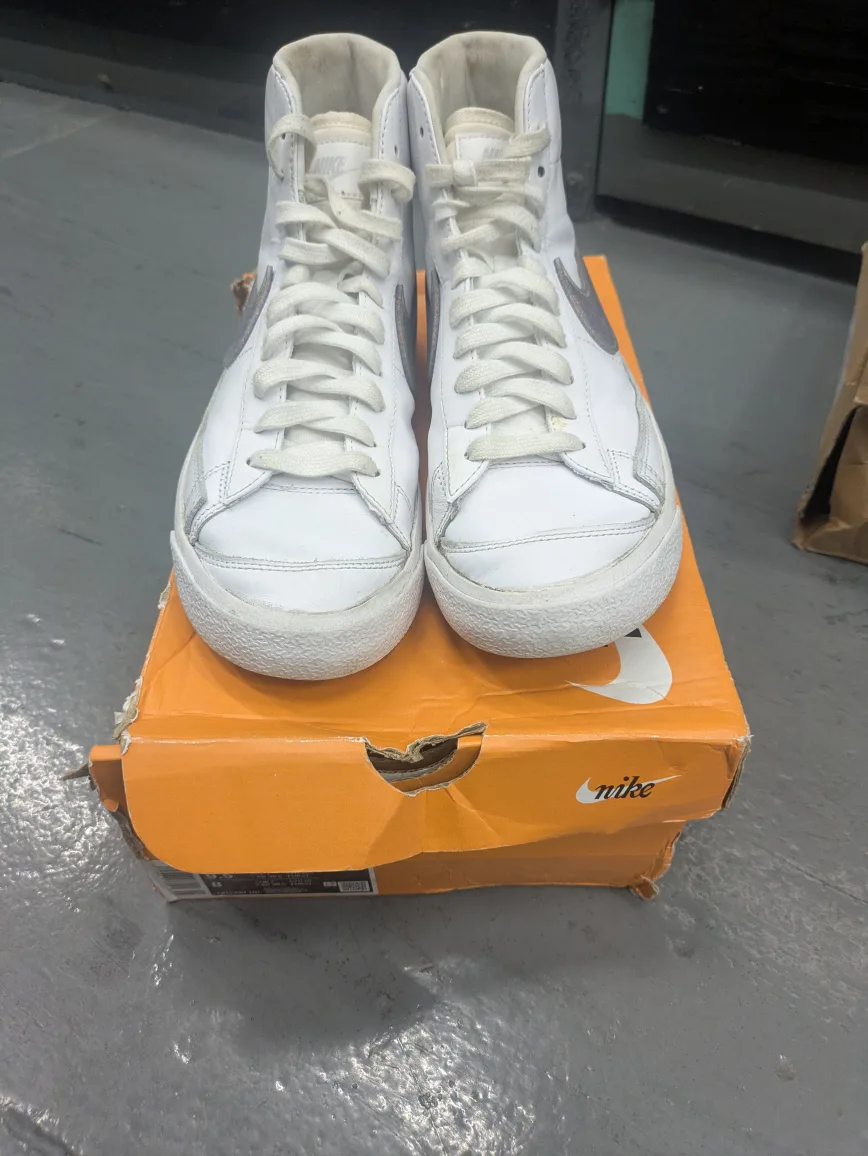 Nike Blazer High Top White Canyon Purple Gray Fog Sneakers  9.5 image indicator(5)