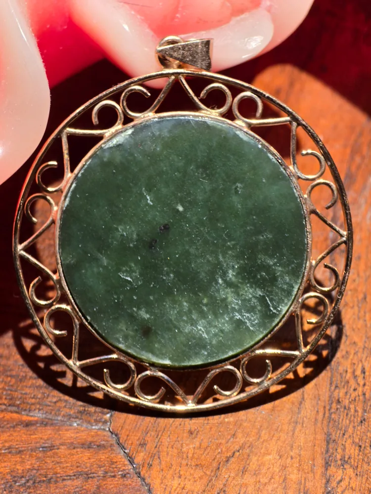 Jade Pendant with Gold-tone Filigree, new image indicator(2)