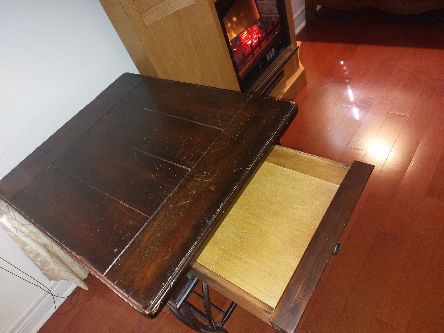 Brown Wood End Table with Metal Base - photo 2