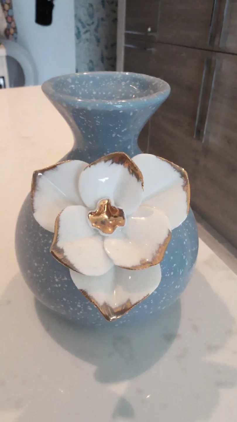 Anthropologie Vase - Blue with Flower Detail image indicator(2)