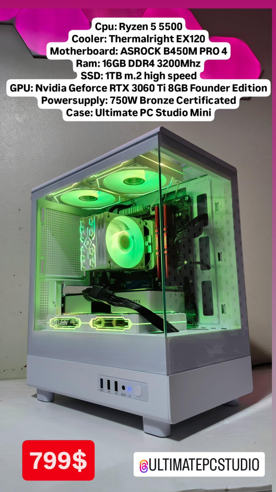 Ultimate PC Studio Mini Gaming PC - Ryzen 5 5500, RTX 3060 Ti